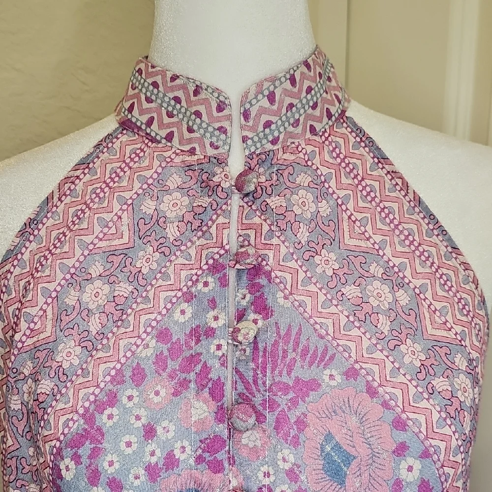 Fox in Gown Floral Halter Pink Purple Maxi Dress One-Size Fits Most - Picture 3 of 11